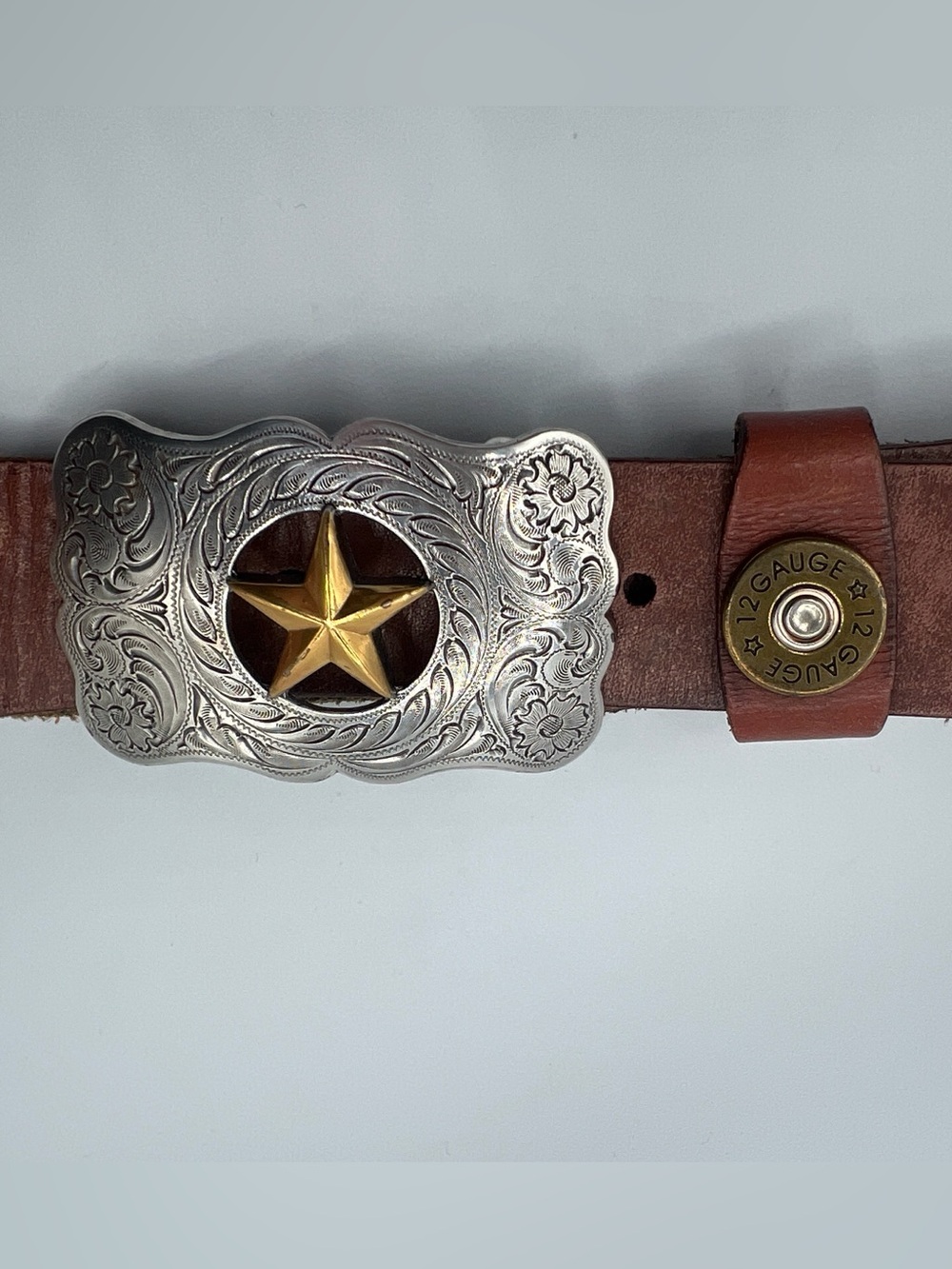 Nocona Belt Co. | Western Rodeo Cowboy Star 12 Gauge Bullet Leather Belt